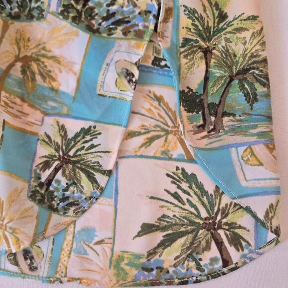 Rose and Olive Womens Tropical Print Short Sleeve Button Front Blouse Size 2X - Picture 6 of 12